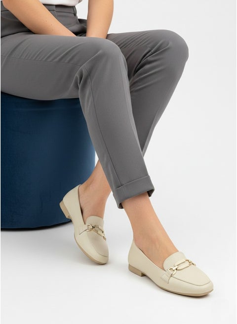 حذاء باليرينا مسطح من الجلد مع إكسسوارات BN-510 - بيج